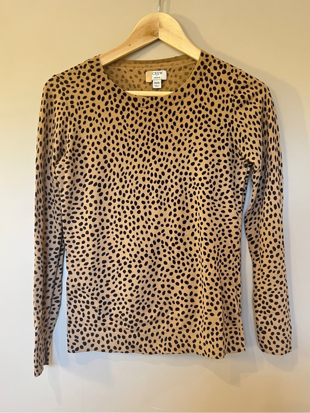 J.Crew Teddie Leopard Print Cotton Sweater XXS Tan Black Crewneck - Picture 3 of 8